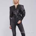 Trendy Clothing Ladies V Neck PU Leather Jacket